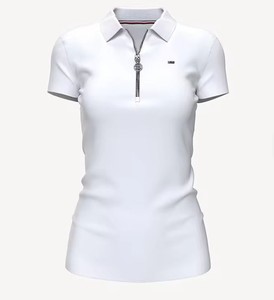Women's Pink <b>Zip</b> Front <b>Polo</b> Shirt Short Sleeve Solid Color Casual Fit with Embroidered Logo Front - Product Image 3