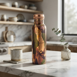 Bouteille d'eau en cuivre artisanale, design camouflage, réutilisable, en métal, anti-fuite, pour voyage, maison, cuisine, cadeau - Product Image 5