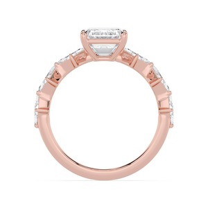Dazzling 10K Rose Gold Lab Grown Diamond Ring With Emerald and Lozenge <b>Cut</b> <b>Stones</b> 3.70 CTW - Product Image 2