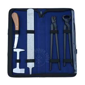 Kit complet d'outils de soin des sabots de cheval pour fermeurs, avec couteau à lame double tranchante, coupe-sabot, pince à sabots, extracteur de clous, polissoir, râpe et étui - Product Image 1