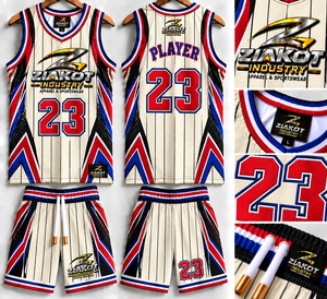 Venta al por Mayor Directa de ZIAKOT INDUSTRY, Jersey de Baloncesto Auténtico Personalizado con Rayas Negras y Rojo Real - Product Image 1