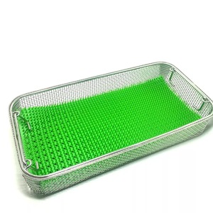 German Stainless Steel Hollowware Sterilization Mesh Tray Basket 40x30x7cm Green <b>Silicone</b> <b>Mat</b> Manual By Mahfooz Instruments - Product Image 2