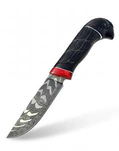 Cuchillo utilitario de acero de Damasco con mango de madera de ébano tallado a mano con cabeza de águila, espaciador de resina carmesí, personalizable OEM para exteriores - Product Image 6