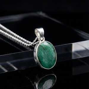Collier pendentif émeraude taille ovale en argent sterling 925, bijoux en pierres précieuses NIKHIL GEMS, vintage, pour fiançailles, unisexe, cadeau, vente en gros - Product Image 4