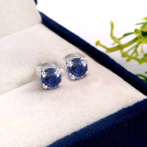 Royal Blue Sapphire <b>Stud</b> Earrings 925 Sterling <b>Silver</b> Engagement Jewelry Proposal Gift Tops <b>Studs</b> For Women - Product Image 2
