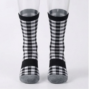 Crew <b>Socks</b> Plaid Pattern <b>Black</b> White Gray Casual Knitted Breathable Adult Spring Style - Product Image 1