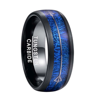 Bague en carbure de tungstène avec texture de météorite bleue et incrustation de flèche argentée, alliance de mariage bombée de 8 mm pour homme, bijoux Galaxy en gros