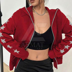 Sudadera con capucha y cremallera de cristal brillante para mujer, informal, de manga larga, 2026 - Product Image 2