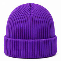 Bonnet en tricot côtelé uni bleu marine unisexe, bonnet d'hiver chaud, style décontracté, adulte 56-58CM