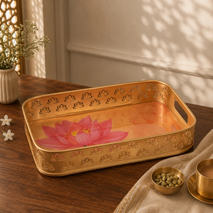 GLOSSY TOUCH ART Round Handcrafted <b>Copper</b> Serving Tray Contemporary Design Eco-Friendly Portable Dining <b>Accessory</b> - Product Image 6