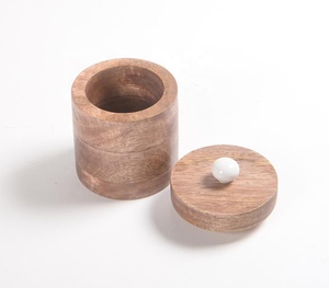 Pot en bois de manguier fait à la main avec Nob en céramique fabricant personnalisé vente en gros directe d'usine - Product Image 2