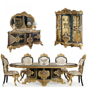 Classic Luxury Eco-Friendly Comfortable Durable <b>Dining</b> <b>Table</b> Set Solid Mahogany Antique Gold Carving European Style Villa - Product Image 6