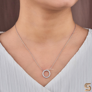 Collar con Colgante Circular de Oro Blanco Sólido de 10K con Diamante Cultivado en Laboratorio, Collar Minimalista con Halo de Diamantes, Collar Circular Abierto - Product Image 1