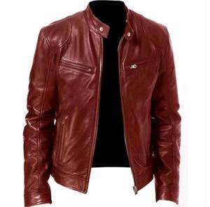 Veste en cuir pour homme, coupe courte, col montant, en cuir de vachette, ajustée - Product Image 3