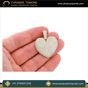SHRAMAN JEWELS 925 <b>Silver</b> Gold Plated Romantic Heart Shape Round Brilliant Cut Diamond Custom Length Unisex Pendant <b>Necklace</b> - Product Image 2