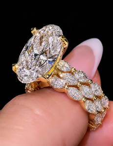 Bague ovale en diamant de laboratoire, or jaune, avec grappe de diamants, bijoux fins pour femmes - Product Image 1