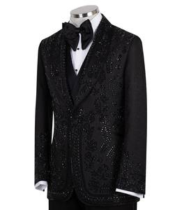 Costume de smoking noir brodé de strass pour homme – Veste de soirée de luxe pour mariage, bal et occasions formelles - Product Image 2
