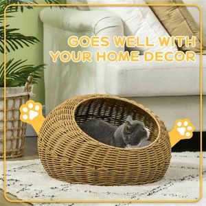 Cuccia per Animali in Rattan con Letto in Finta Pelliccia per Gatti e Cani - Impermeabile e Rimovibile - Product Image 6