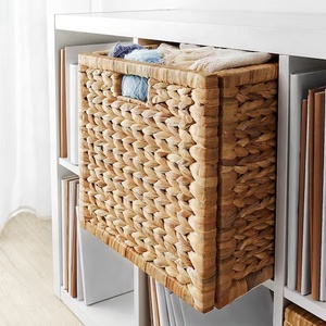 Paniers tissés en paille faits à la main carrés stockage jacinthe d'eau panier en osier fait à la main décoratif artisanat moderne ménage - Product Image 5