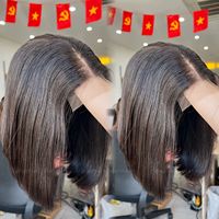 Perruque Bob Courte Droite Couleur Naturelle en Cheveux Vietnamiens Bruts Tendance, Perruque Frontale en Dentelle Faite de Cheveux Humains
