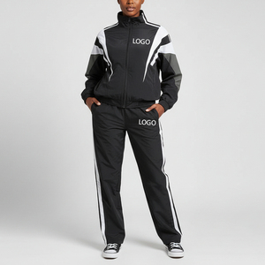 100% Cotton High Quality Women's Winter Sportswear Zipper <b>Tracksuit</b> Solid Windbreaker Lightweight Hooded Fleece Lace Rhinestone - Product Image 1