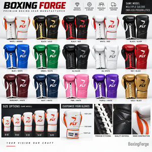 Fly White Leather Boxing Gloves <b>Lace</b>-up Training Gloves for Adults Breathable Design Orange Logo - Product Image 6