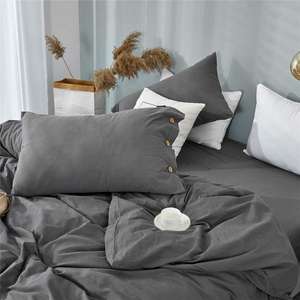 Parure de lit en coton délavé avec fermeture boutonnée pour lits king, queen, double et simples, tissu doux, usage domestique et hôtelier quotidien - Product Image 6