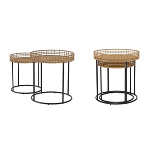 Luxury Rope Nesting <b>Side</b> <b>Table</b> For Kitchen Use With <b>Round</b> Wooden Top And Stylish Handcrafted Woven Base - Product Image 5