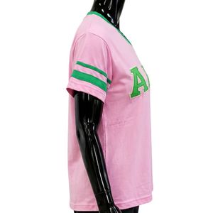 เสื้อยืดคอวีลายทางสีชมพูเขียว แขนสั้น แฟชั่นลำลองสำหรับผู้หญิง ลายตัวอักษร เสื้อผ้าสตรี สตรีทแวร์ ขายส่ง - Product Image 3