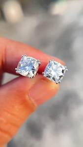 1ct Cushion Cut Lab Grown Diamond <b>Stud</b> Earrings: 14K Gold Solitaire - Product Image 6