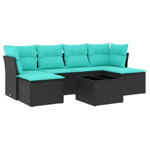 Juego de sofás de patio de ratán sintético negro de 7 piezas con cojines, elegantes muebles de exterior - Product Image 2