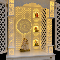Mandir en bois de luxe blanc traditionnel fait main, nouvelle conception, rectangulaire, pour activités religieuses, temple hindou, maison, avec éclairage LED et rangement