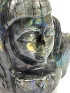 Lord Buddha Head on leaf Carving in Labradorite gemstone- handmade carving <b>of</b> serene and meditating Lord Buddha - Product Image 5