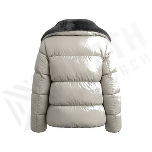 Hooded Quilted Waterproof <b>Bubble</b> Jacket Black Full Sleeve Winter Windproof Cotton Shell Knitted Fabric Polyester Filling Stand - Product Image 2