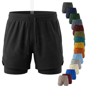 Solid Plain Blank 2 in 1 Running Shorts Quick Dry Gym Workout Shorts Custom Logo Fitness Training Double <b>Layer</b> Athletic Shorts - Product Image 1