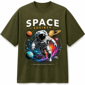 Camiseta de Manga Larga para Hombre, Cuello Redondo, Corte Holgado, Informal, 100% Algodón, Tejido de Punto, Estampado de Astronauta, Marca Sangita Garments - Product Image 1
