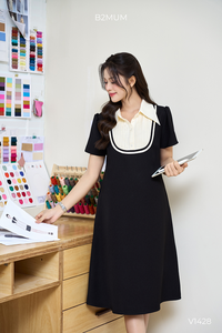 Robe de bureau de maternité V1428 en satin noir, matière fraîche et absorbante pour femmes enceintes - Product Image 3