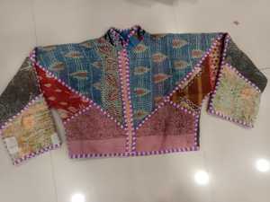 Patchwork Quilted Kantha Jacket Women's Reversible Cotton Blend Winter Style Handmade Design Breathable Horn Button Closure - Product Image 1