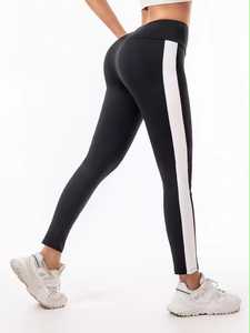 High Waist Breathable Lightweight Eco-Friendly Black <b>White</b> <b>Women's</b> Full Length Knitted Stretch Sporty Yoga <b>Leggings</b> - Product Image 3