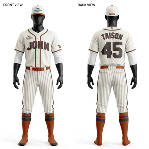 Uniforme de Béisbol para Hombre, Premium, 220 GSM, Tejido de Poliéster, Diseño de Paneles con Rayas Finas Color Crema, Logotipo Personalizado Bordado en Tela Tackle Twill - Product Image 1