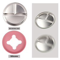 Bols multi-compartiments en silicone et acier inoxydable de qualité alimentaire sans BPA pour bébé, avec ventouse, compatibles lave-vaisselle, ensemble repas pour enfants