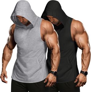 Custom <b>Sleeveless</b> <b>Hoodie</b> Wholesale <b>Men</b> Muscle <b>Hoodie</b> Pullover Kangaroo Pocket Drawstring Gym Workout Streetwear Blank OEM - Product Image 1
