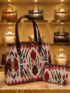 Bolso de mano multicolor tejido para mujer, conjunto de bolsos de gran capacidad con patrón étnico y bolsa con cremallera - Product Image 3