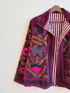 Exclusive Suzani Velvet Jacket Hand Embroidered Short <b>Coat</b> Boho Artisanal Outerwear - Product Image 4
