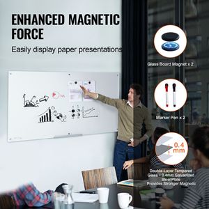 Lavagna Magnetica in Vetro 183x91 cm, Lavagna Cancellabile a Secco da Parete, Grande Lavagna in Vetro Senza Cornice con Vassoio Porta Pennarelli e Gomma - Product Image 3