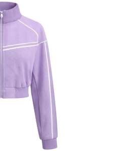 Chaqueta deportiva corta con cremallera para mujer, color lavanda, para gimnasio, fitness, ropa deportiva, con rayas en contraste, fabricante de chaquetas de entrenamiento. - Product Image 4