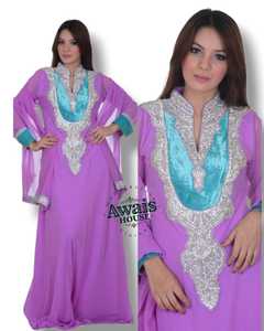 AWAIS HOUSE Women's Orange Blue Beaded Embroidery <b>Chiffon</b> Polyester Fiber Floor-Length Modest Evening Dress V-Neck Long Natural - Product Image 4