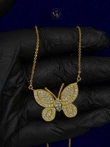 Collier Pendentif Papillon en Or VVS1 avec Moissanite Véritable Pavée et Centre Marquise, Chaîne en Or 18K, Bijoux Personnalisés Tendance pour Femmes - Product Image 2