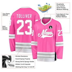 Custom Pink White Gray Hockey Jersey Sublimation Breathable Team Uniform Stitched Training Sportswear Men Youth Athletic Top - Product Image 3
