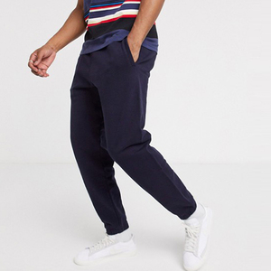 Men's Navy Blue Corduroy Sweatpants With Side Pockets Elastic Waist Casual Autumn Wear Breathable Midweight Knitted Pants - Product Image 4